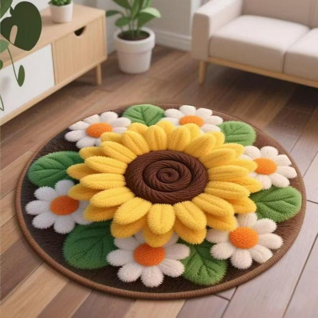 Runder Teppich mit Sonnenblumen-Design von Lodestar, gelb, rutschfest und waschbar, Durchmesser: 40 cm - Bild 1
