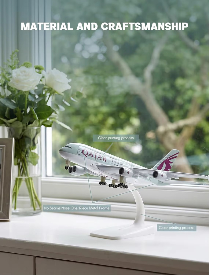 ZOCO Qatar A380 Sky Jumbo Modellflugzeug, 1:300 Maßstab, Druckguss-Metall, Set - Bild 2