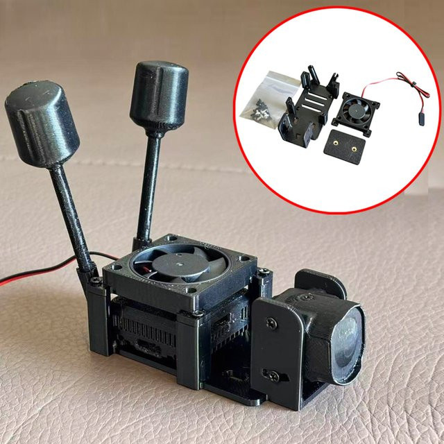 DJI O4 Pro Videoübertragungshalterung und Gimbal-Halterung mit 5V/12V Kühlkörper-Lüfter in Schwarz für RC-Modellautos und FPV-Drohnen - Bild 1