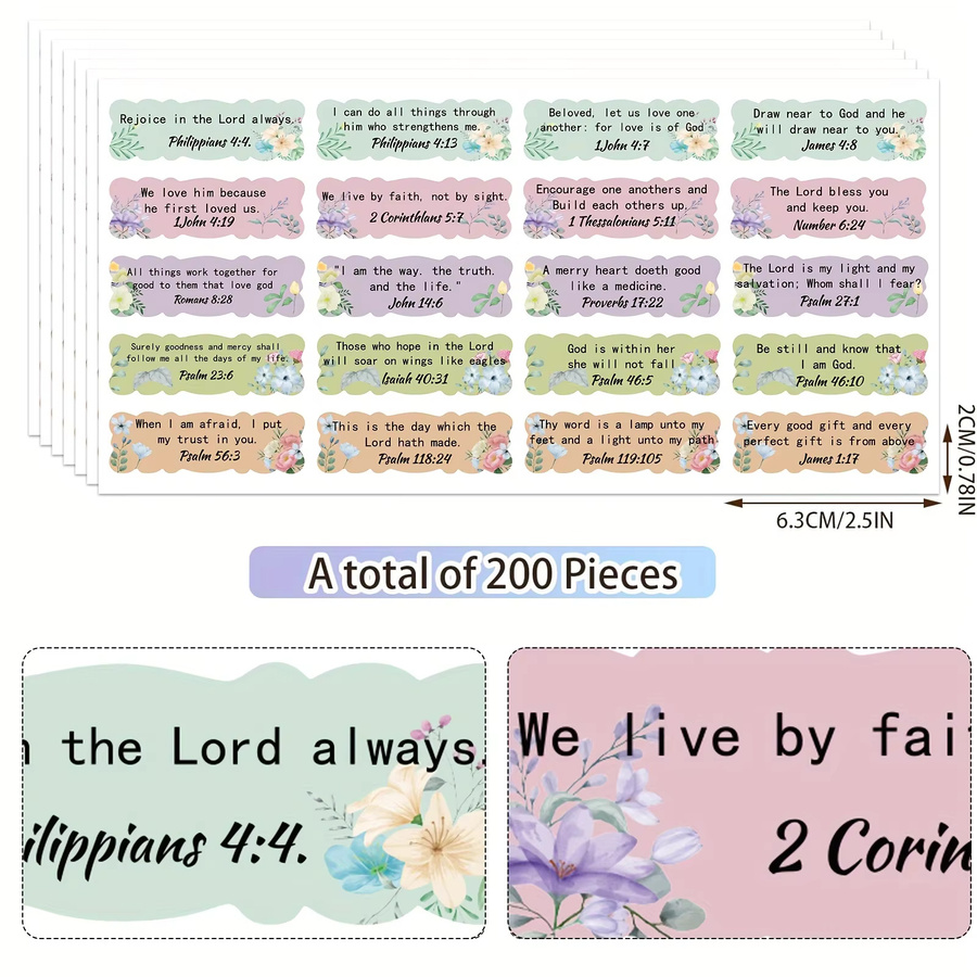 200 Stück inspirierende Aufkleber mit bunten Blumen und religiösen Motiven, Multicolour, für Planer, Laptop und Bildschirme - Bild 2