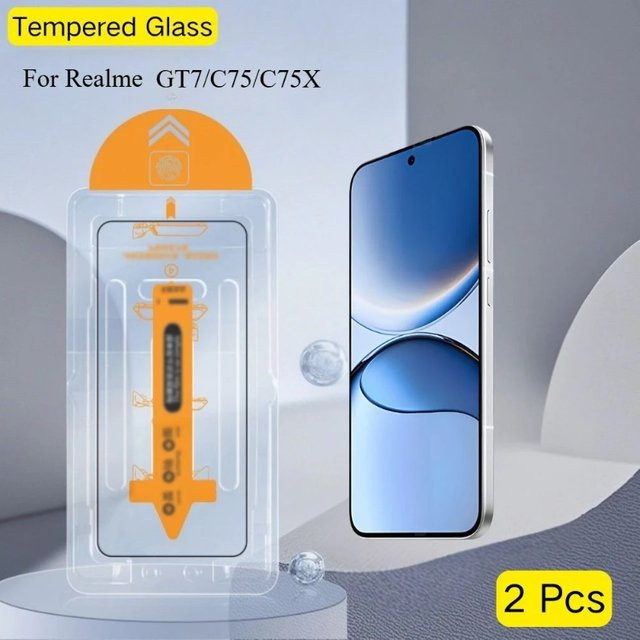 2 Stück Displayschutzfolie aus gehärtetem Glas mit oleophober Beschichtung für Realme GT7 6 5 4 3 2 Pro C75 5G C75X C65 in Transparent - Bild 1