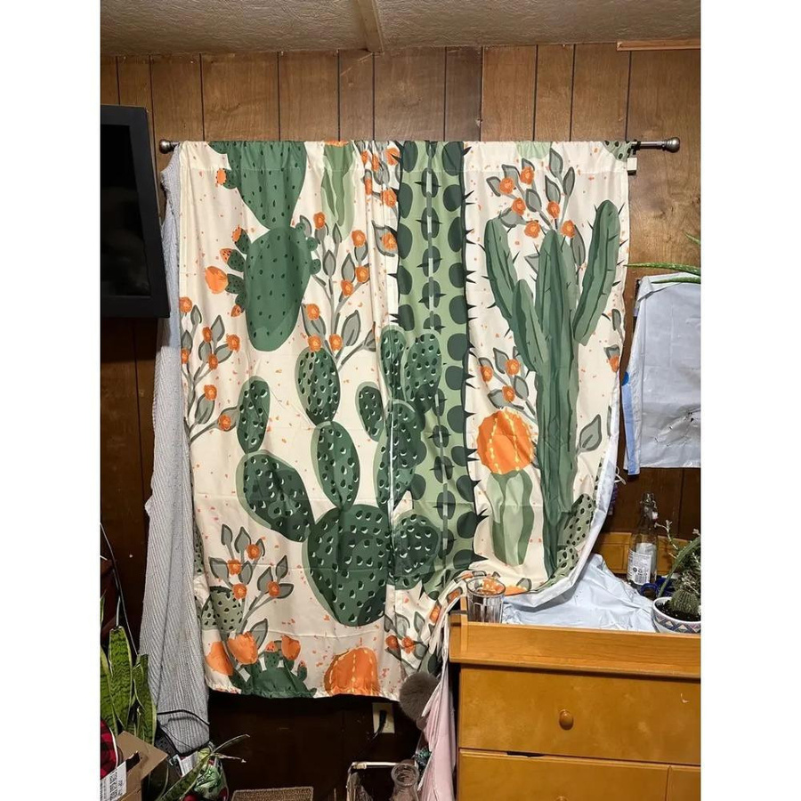Yiran Furniture 2er-Set Vorhänge mit tropischem Kaktus- und Laubmuster, botanisch bedruckt, halbtransparent, Polyester, Mehrfarbig, B: 100 cm, H: 230 cm - Bild 3