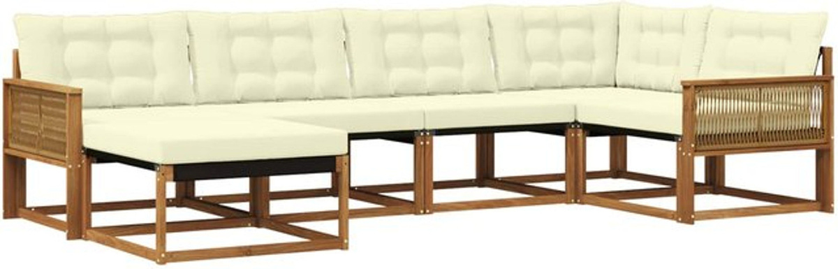 Modernes 6-teiliges Outdoor-Sofagarnitur Loungemöbel Set aus Akazienholz mit Kissen von vidaXL in Natur und Beige - Bild 1
