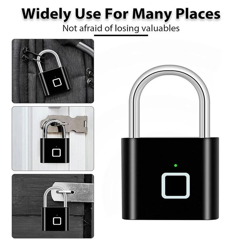 Schlüsselloses Smart-Fingerabdruck-Vorhängeschloss in Schwarz mit USB-Aufladung und wasserdichter Funktion für schnelles Entsperren in 0,2 Sekunden - Bild 2