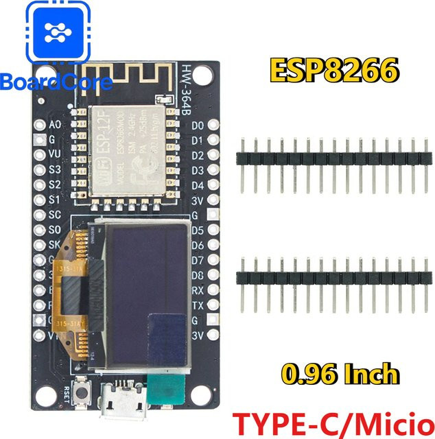 YTDMEN NodeMCU ESP8266 WiFi Development Board mit 0,96 Zoll OLED Display und TYPE-C USB, Schwarz - Bild 1