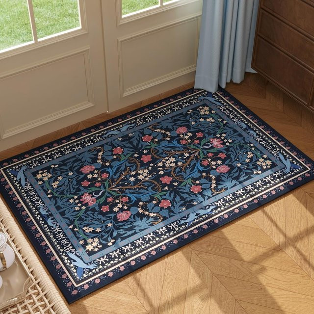 Rutschfester Vintage Floral Türvorleger von VIKAMA als Fußmatte für Eingangsbereich, Küche oder Schlafzimmer, B/B: 60 x 90 cm - Bild 1