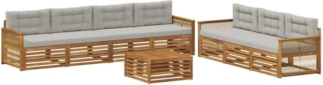 vidaXL Outdoor-Sofagarnitur aus Akazienholz mit 8-teiligem Set in Beige und Grau - Bild 1