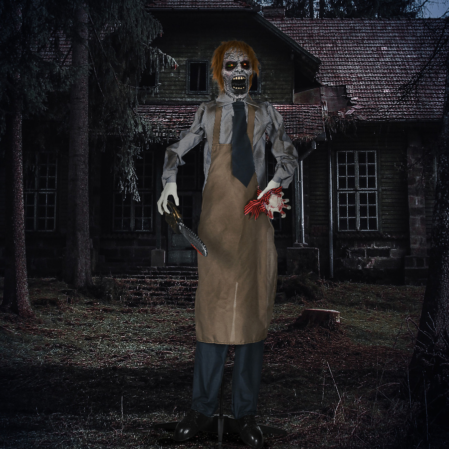 HOMCOM Halloween Dekoration Kettensägenmörder mit beweglichem Körper und leuchtenden Augen, Farbe: Rot/Mehrfarbig, Höhe: 170 cm - Bild 2