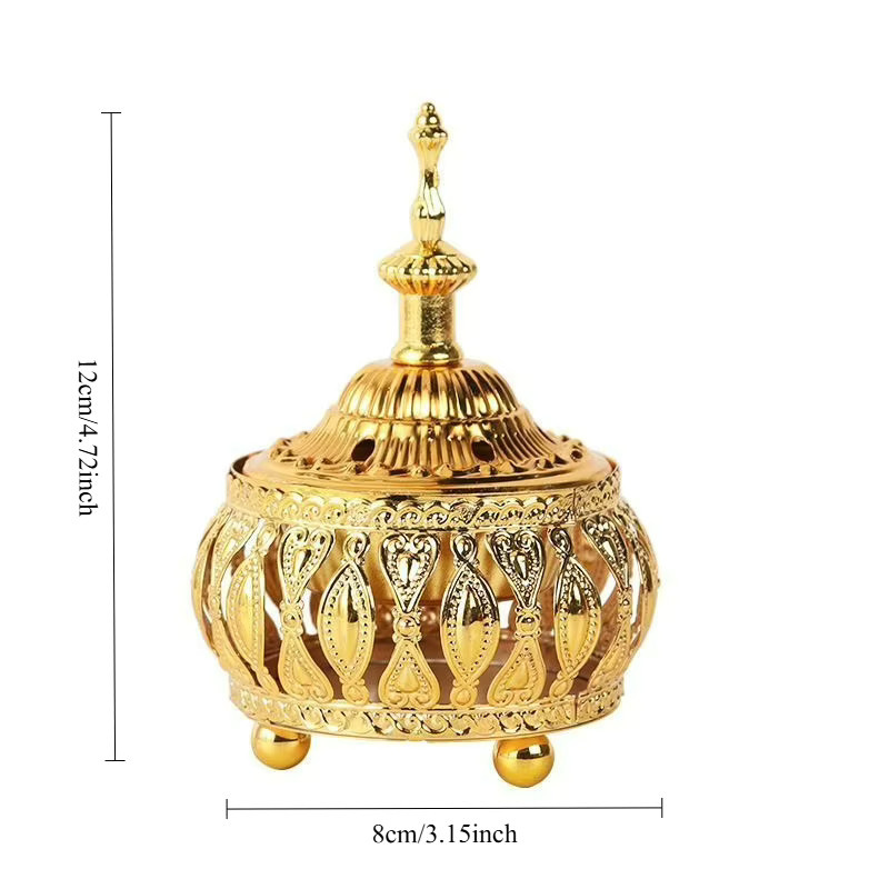 Minimalistisches Metall-Räuchergefäß in Gold mit arabischem Spitzenmuster und geometrischem Design für Tisch und Wohnzimmer - Bild 2