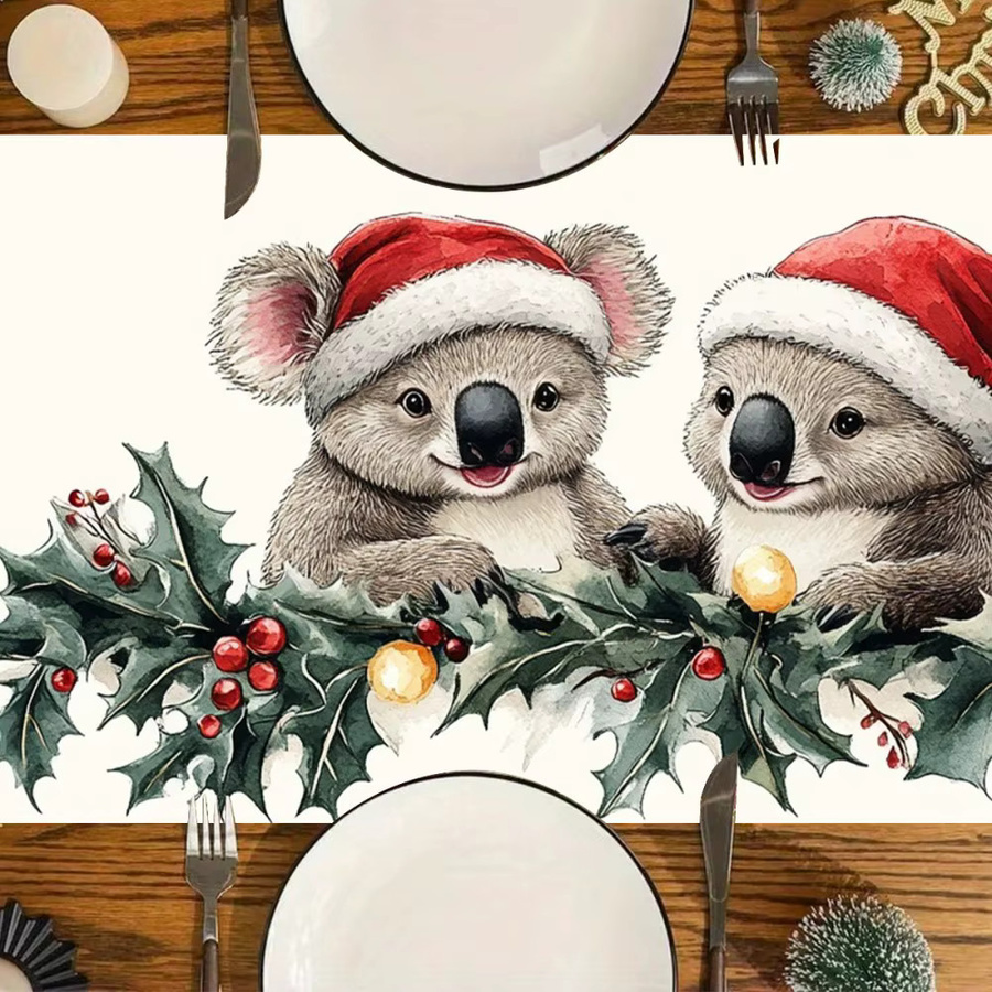 VIKAMA Weihnachts-Tischläufer mit Koala-Motiv und 3D-Struktur für deine festliche Tischdekoration - Bild 2