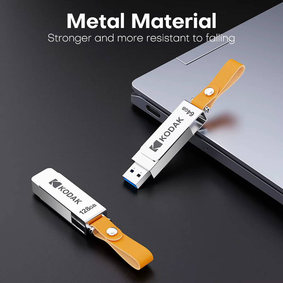 Kodak K133 USB 3.1 Flash-Laufwerk in Silber mit Metallgehäuse und Lederband für PC und HD-TV - Bild 2