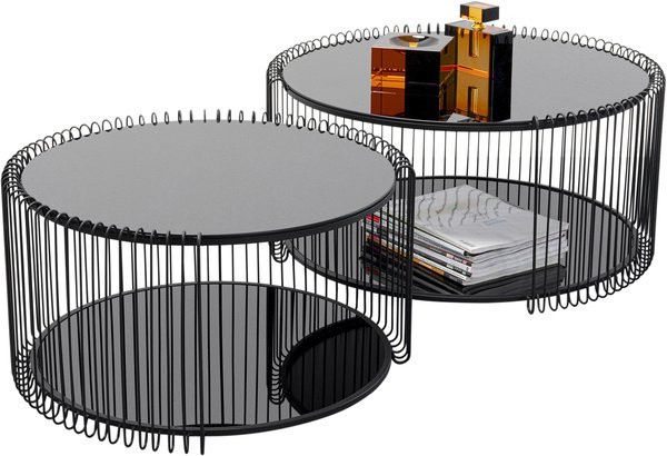 Couchtisch WIRE DOUBLE von KARE DESIGN in Schwarz mit Glasplatte und Stahlgestell, B/T/H: 69,5 x 69,5 x 33,5 cm