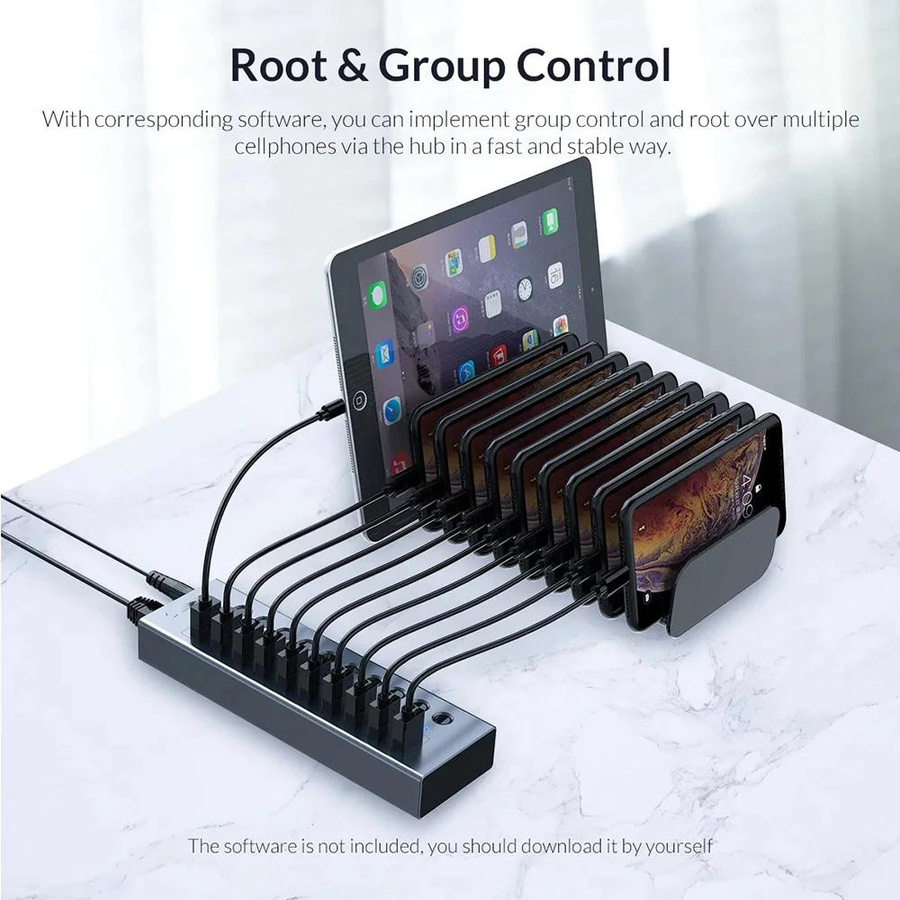 ORICO USB 3.0 Hub mit 10 Ports und Ein/Aus-Schalter, grauer USB-Splitter mit EU-Netzadapter für Laptop - Bild 5