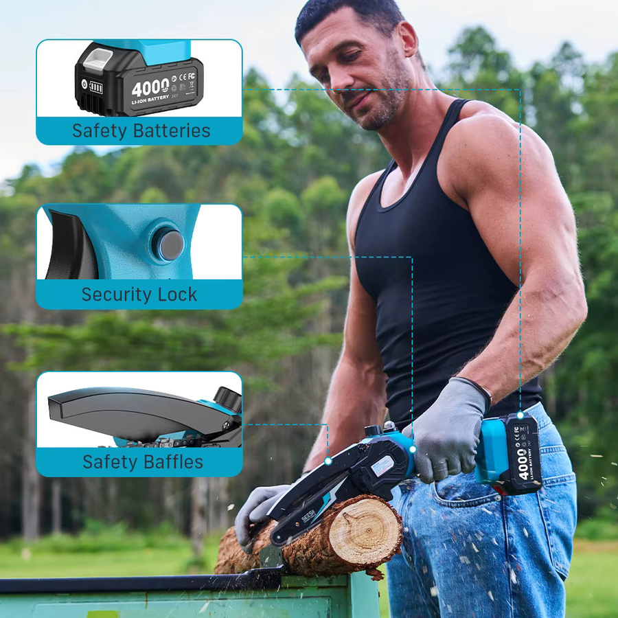 Seesii Akku-Mini-Kettensäge mit 8000 mAh Akku und automatischem Öler, blaue elektrische Gartensäge für Holzbearbeitung, kompatibel mit Makita 18 V LXT, 15,2 cm - Bild 5