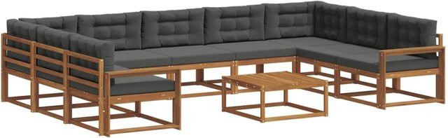 vidaXL Outdoor-Sofagarnitur aus Akazienholz in L-Form mit 10-teiligem Set, Farbe Anthrazit und Natur - Bild 1