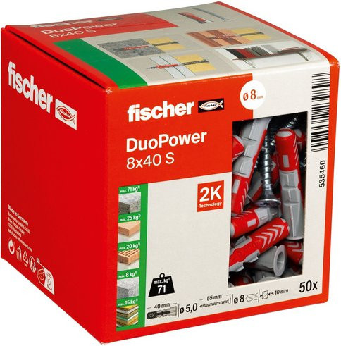 Fischer DUOPOWER Universaldübel aus Nylon, Farbe: Grau und Rot, Durchmesser: 8 mm, Länge: 40 mm - Bild 2