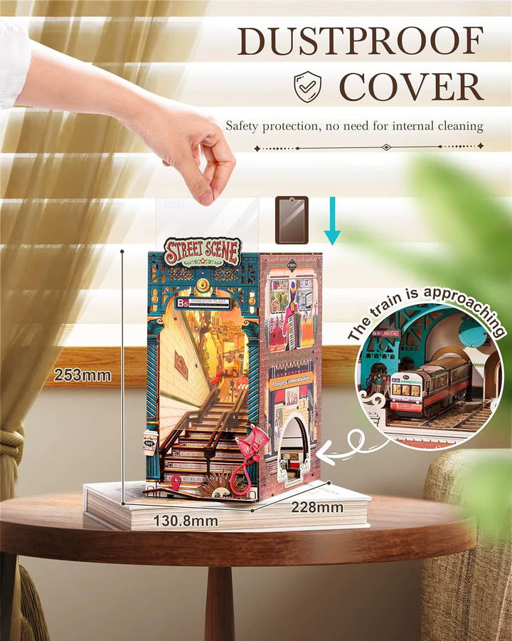 Robotime DIY Miniatur-Haus-Buchnischen-Set Straßenszene Booknook mit Beleuchtung Diorama Modellbausatz für Erwachsene - Bild 5