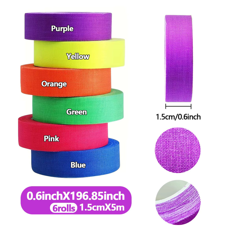 6er-Pack Neon-Fluoreszenz-Washi-Klebeband-Set in Multicolor, UV-reaktiv für Partys und Bastelarbeiten mit Schwarzlicht - Bild 3