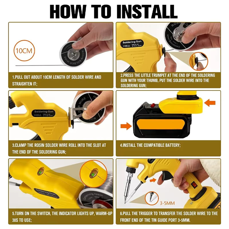 DeWalt Akku-Lötkolben Pistole mit automatischem Vorschub für 18V und 20V Li-Ion Batterien in Gelb - Bild 3