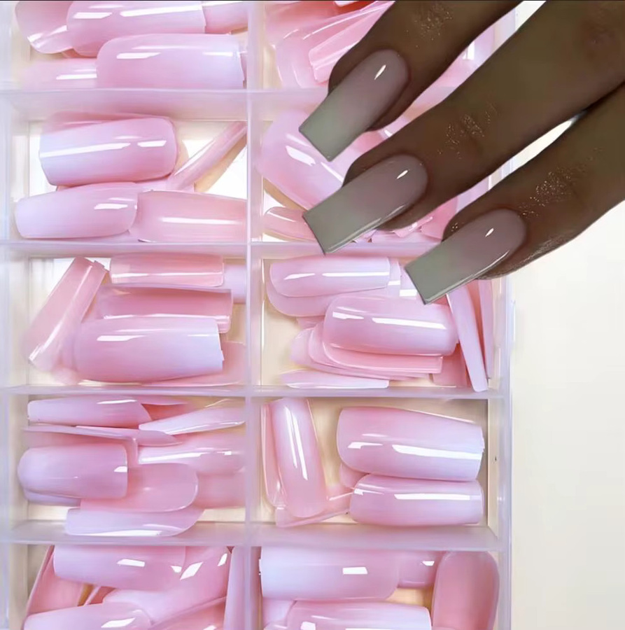 MAFANAILS Kunstnägel, rosa bis weißes Ombre, quadratisch, glänzend, 120 Stück - Bild 2