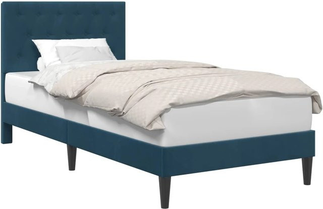 vidaXL Bettrahmen mit Kopfteil aus Samt in Blau, B/T/H: 90 x 190 cm - Bild 1