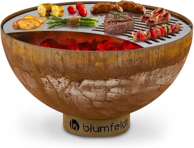 Blumfeldt Savage Feuerschale mit Grill und Wärmegitter aus Stahl in Braun, Durchmesser: 60,5 cm - Bild 1