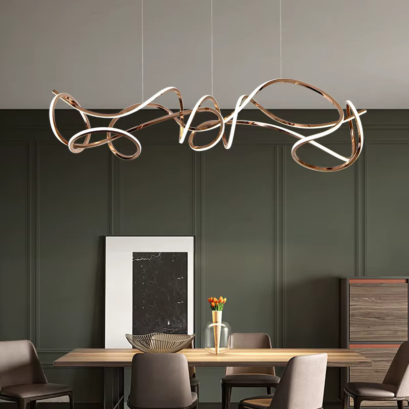 Moderne Pendelleuchte Gbbmade in Gold/Messing mit Neon-Flex Ring für das Esszimmer - Bild 2