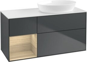 V&B Waschtischunterschrank Finion Wandbeleuchtung in Eiche mit anthrazitfarbenem Lack, Breite: 120 cm, Tiefe: 50,1 cm - Bild 1