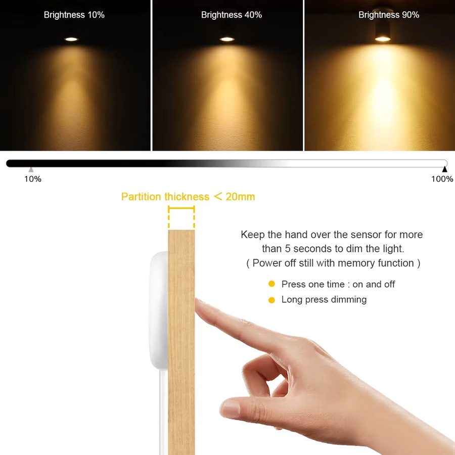 AIMENGTE LED Strahler Set mit Motion Sensor und Touch Dimmer, Warmweiß, Einbau-LED für Schrank, Küche und Möbel, Durchmesser: 20 mm - Bild 4