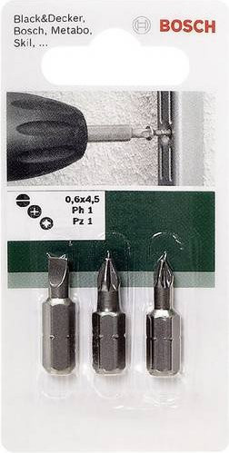 Bosch Bit-Set 3-teilig in Silber mit Schlitz, Kreuzschlitz Phillips und Kreuzschlitz Pozidriv - Bild 1