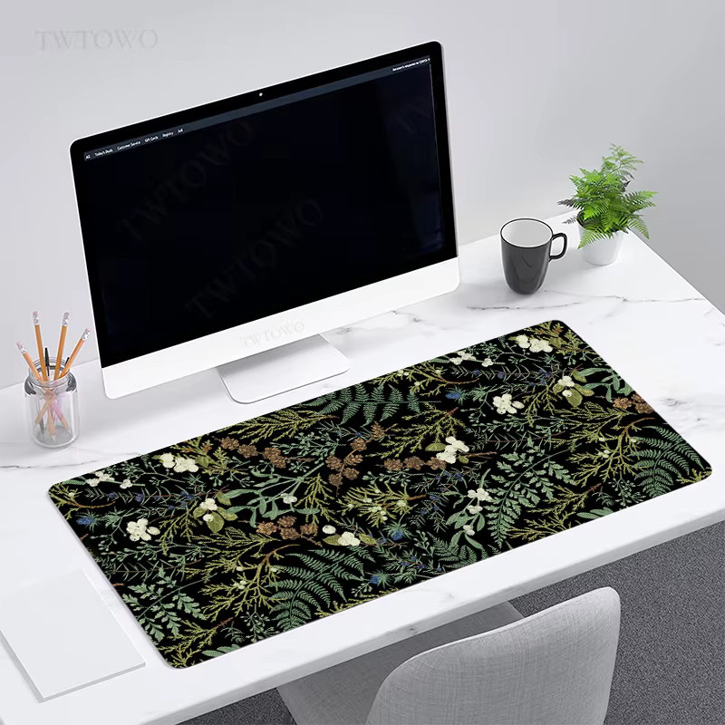 TWTOWO Gaming Mauspad XL mit grünem Blumen- und Pflanzenmuster, rutschfeste Spielmatte aus Naturkautschuk - Bild 5