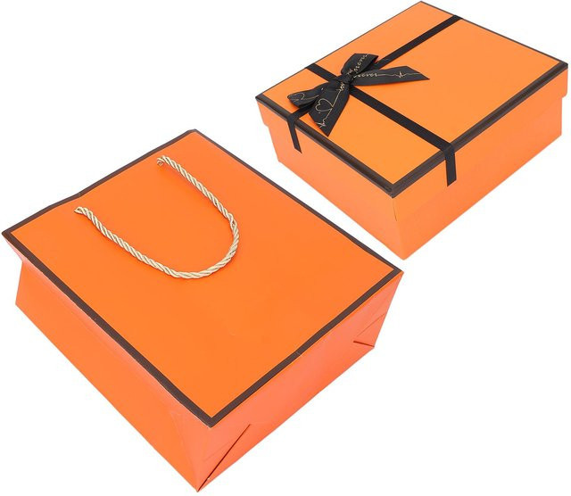 Shoemst Geschenkverpackungsboxen Set Orange mit Deckel und Schleife aus Papier und Pappe - Bild 1