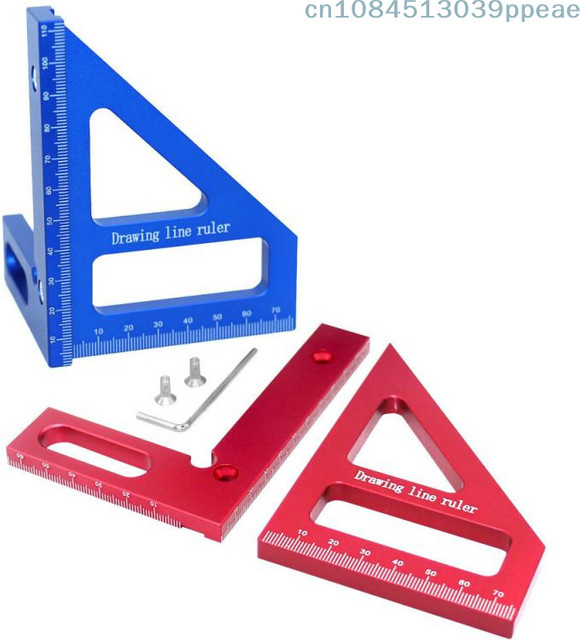 JETTING 3D Multi Winkel Aluminium Rotmesslineal Dreieck Winkelmesser für Holzbearbeitung und Zeichnungen in Rot und Blau - Bild 1