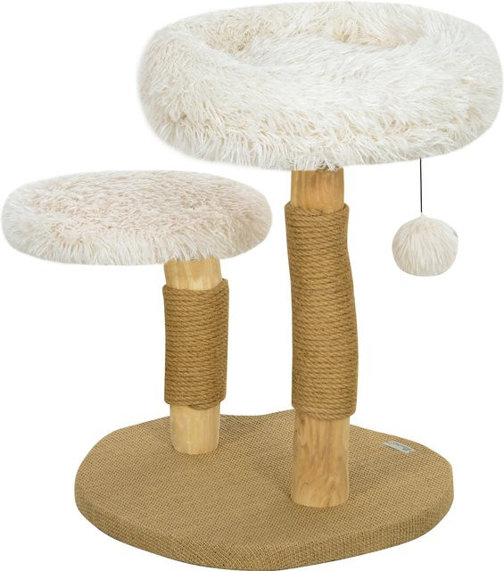 PawHut Katzenkratzbaum mit Spielball und Betten in Weiß, Katzenturm aus Birnbaumholz für Katzen bis 5 kg, Höhe: 61,5 cm, Aosom - Bild 1