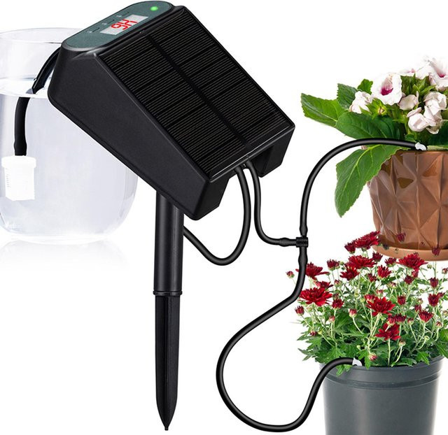 TOMTOP JMS Automatisches Solarbewässerungssystem mit 2200-mAh-Akku und 1,2 W Leistung in Schwarz - Bild 1