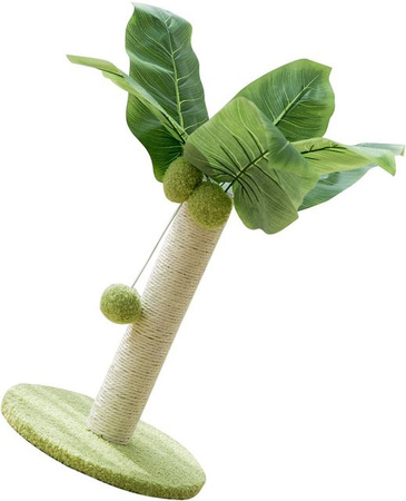 Canaryy Kratzbaum für Katzen mit hängenden Bällen und Sisal-Hanf-Elementen, Grünes Blätter-Design, Höhe: 32 cm, Basis: 25 cm
