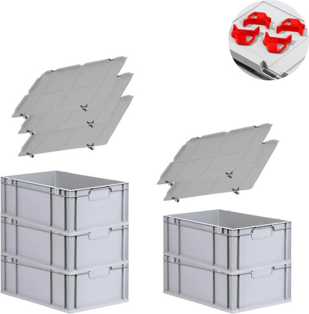 PROREGAL Spar Set Eurobox Nextgen Economy mit Auflagedeckel und Schiebeschnappverschlüssen, Rot, H x B x T: 22 x 40 x 60 cm, 44 Liter, 5 Stück - Bild 1