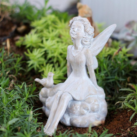 Dekorative Gartenfee und Vogel Statue aus Harz für Terrasse und Tischdeko