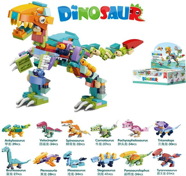 Binchi Dinosaurier Baustein Set, 12er Pack, ab 6 Jahren - Bild 1
