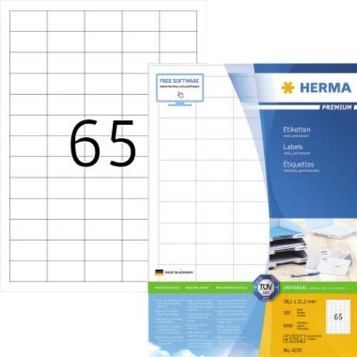 Herma Premium Universal-Papieretiketten Weiß, 6500 Stück, B/H: 38,1 x 21,2 mm, A4, PEFC-zertifiziert - Bild 1