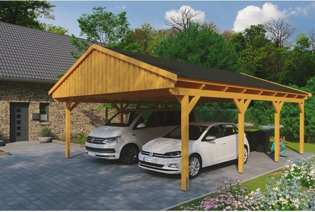 Skan Holz Carport Fichtelberg aus Fichte Leimholz in Beige mit Dachschindeln B: 618 cm, T: 808 cm, H: 362 cm - Bild 1