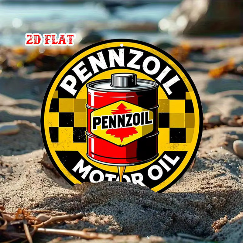 Pennzoil Rundes Aluminiumschild im Racing Design als Retro Wanddeko aus Metall, Schwarz & Gelb, Durchmesser: 20 cm - Bild 4