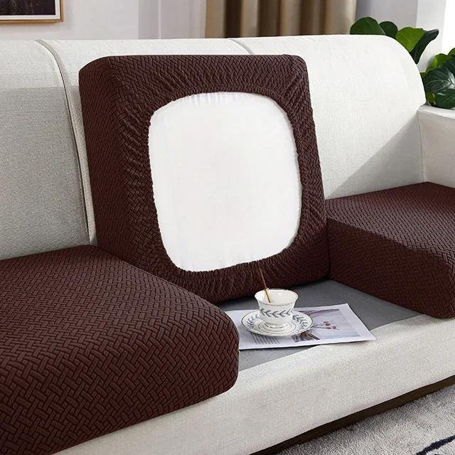 Abnehmbarer Jacquard-Sofa-Sitzkissenbezug in Braun zum Schutz deiner Couch - Bild 1