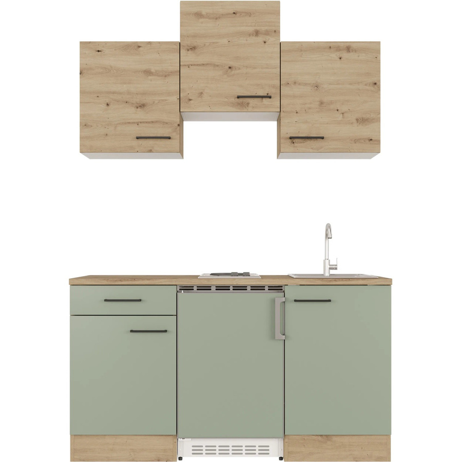 Flex-Well Singleküche Cara in Schilfgrün Matt und Artisan Eiche mit E-Geräten, B/H/T: 150 x 226 x 60 cm - Bild 3