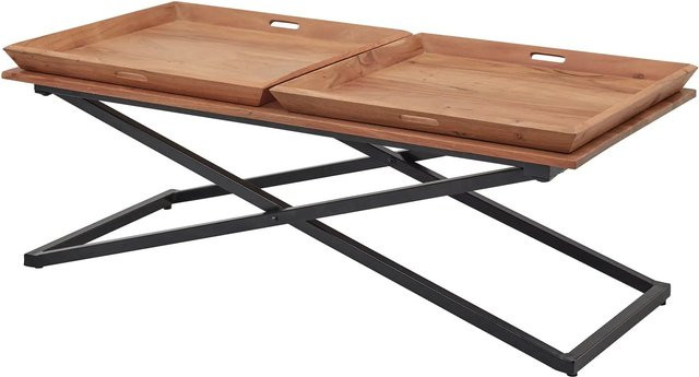 Couchtisch Allround von Stolkom aus massivem Akazienholz und Metall in Schwarz und Braun im Industrial Design - Bild 1