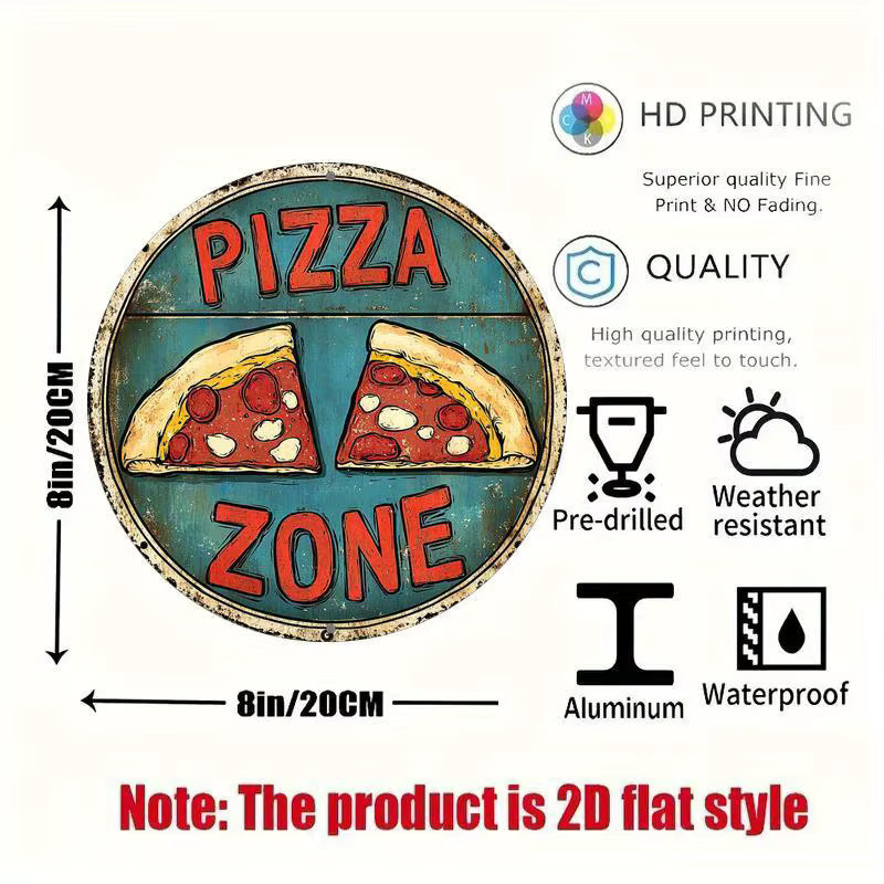 Potdemiel Vintage Pizzazone Aluminiumschild rund, Mehrfarbig, Durchmesser: 20,32 cm - Bild 2