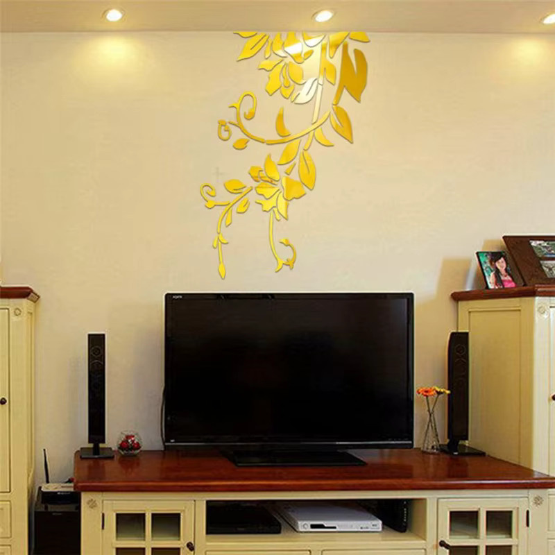 DXLYMYU 3D DIY Pflanzenmuster Spiegel Wandaufkleber aus Acryl in Gold für Wohnzimmer und Schlafzimmer - Bild 2