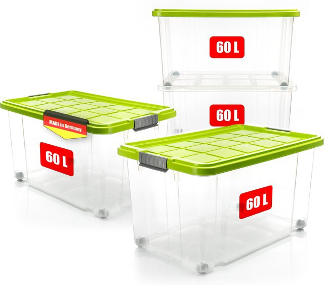 BigDean Aufbewahrungsboxen mit Deckel und Rollen, 4er Set, limegrün, 60 l - Bild 1