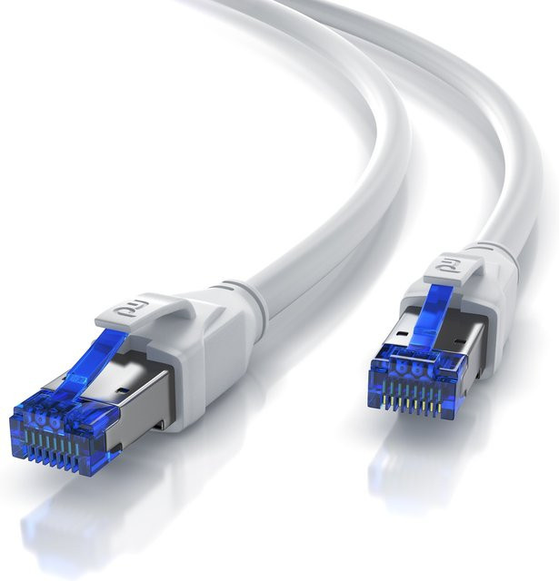 Primewire CAT 8 Patchkabel mit Baumwollummantelung, Gigabit Ethernet LAN Kabel, 40 Gbit/s, S/FTP PIMF Schirmung, Farbe: Weiß, Länge: 25 m - Bild 1