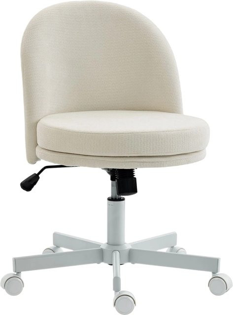 HOMCOM Bürostuhl aus Polyester in Cremeweiß, moderner Schreibtischstuhl mit 360-Grad-Drehfunktion und Rollen, B/T/H: 58 x 57 x 73-83 cm - Bild 1